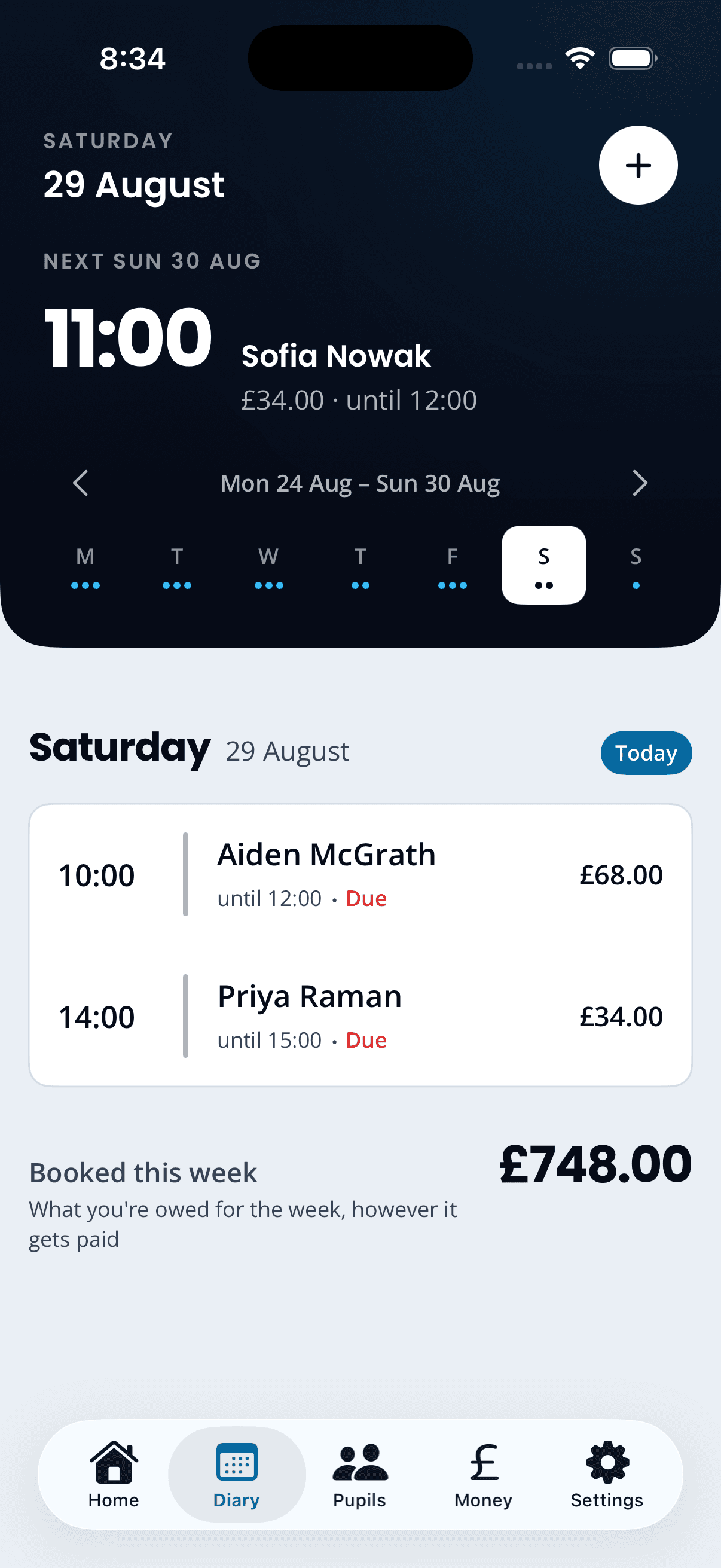 The Diary screen in Kerby