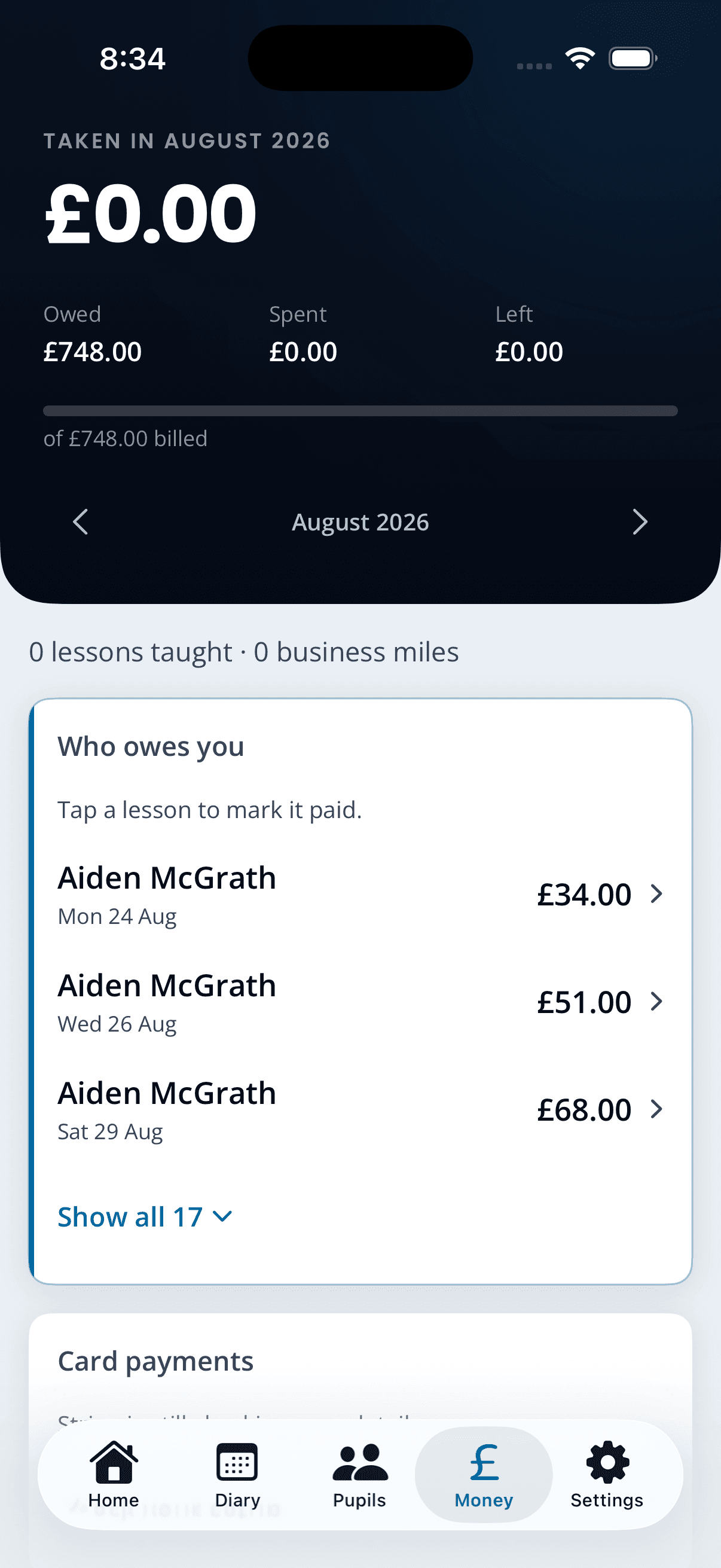 The Money screen in Kerby
